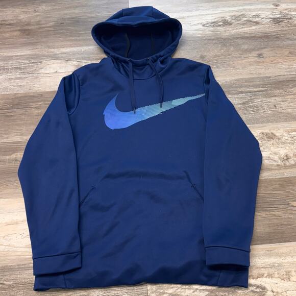 Nike Dri Fit Blue Mens L Athletic Big Swoosh Therma High Neck Pullover‎ Hoodie - Picture 1 of 8